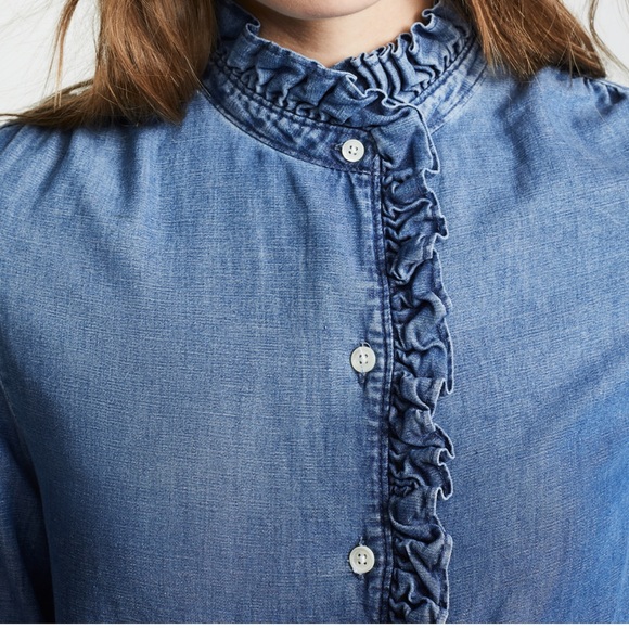 NWOT Frame “Springfield” ruffle denim shirt - Picture 3 of 12